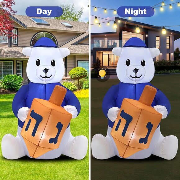 4FT Hanukkah Bear Inflatable with LED Lights for Outdoor Patio Yard Decor - Picture 4 of 7
